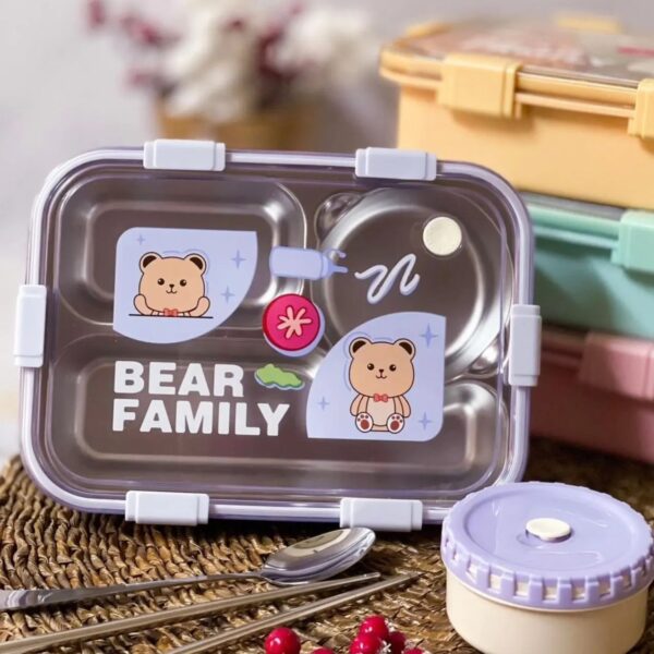 Bear Family Stainless Steel Bento Lunch Box for Kids & Adults